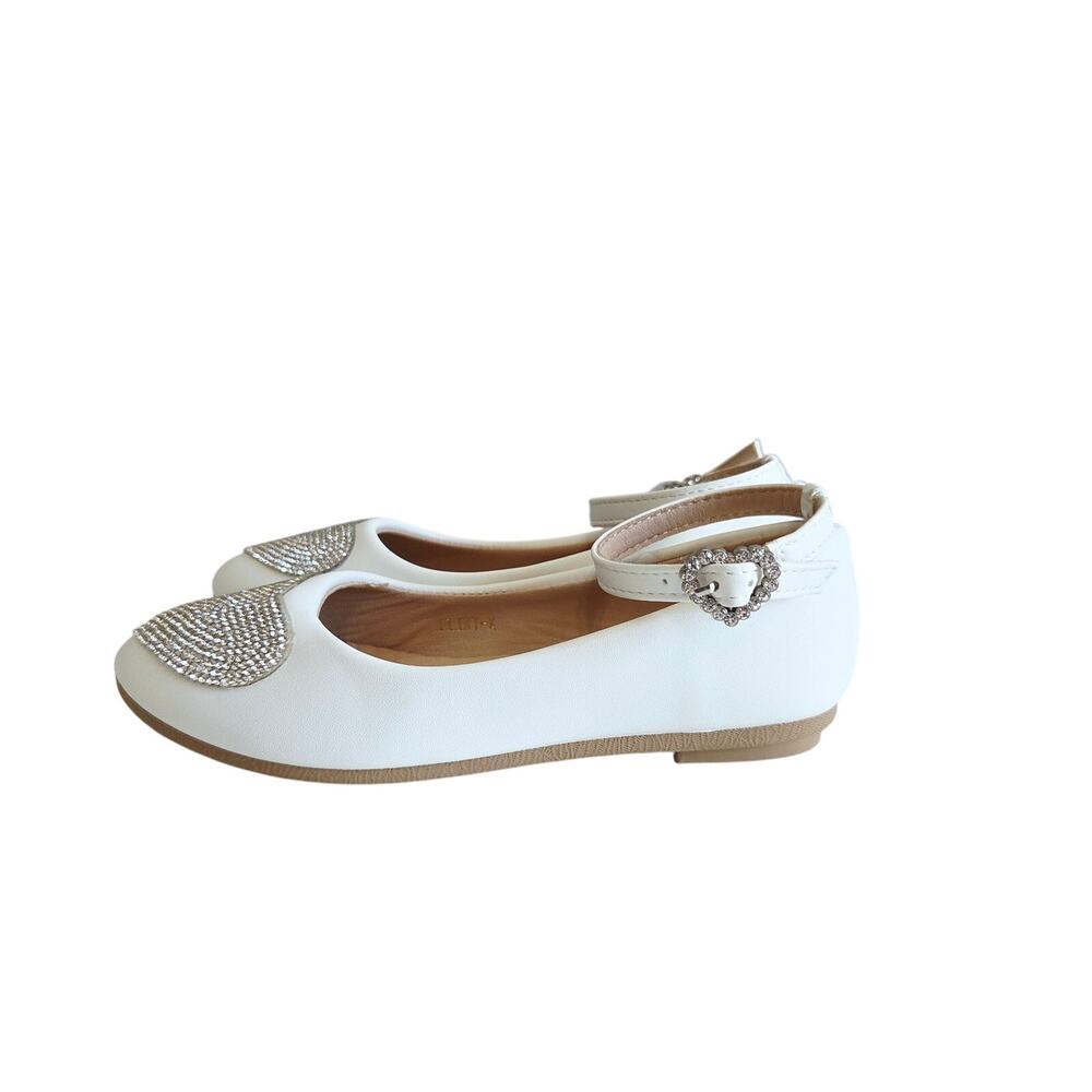 New Crystal Embellished While Ballet Shoes With Ankle Strap Little Girl Size 13 - Picture 3 of 9